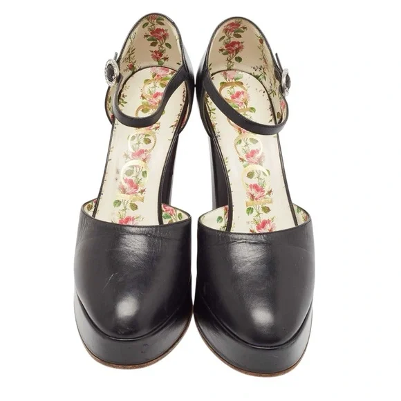 GUCCI Black Leather Agon Mary Jane Platform Pumps 37 - Picture 3 of 8